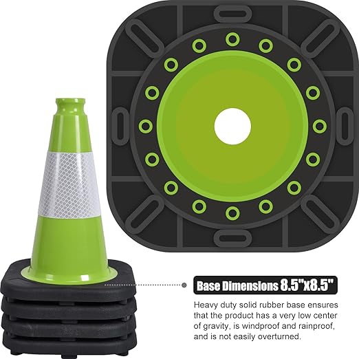 Fluorescent Orange/Green PVC Traffic Cones, Heavy Black Base Parking Lot Cone Structurally Stable Weatherproof Road Construction Safety Cones (4, Green, 12" Small)