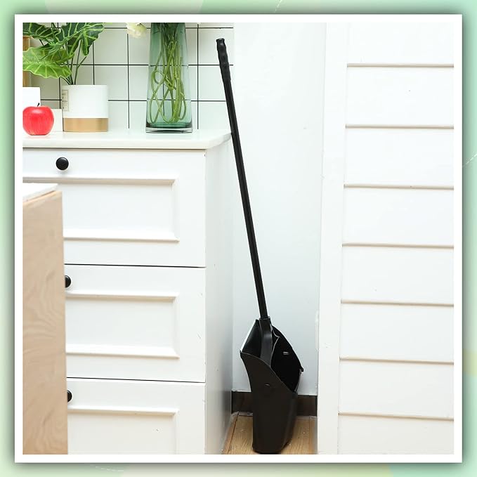 Weewooday 8 Pieces Commercial Lobby Dustpan Plastic Upright Dust Pan with Long Handle Metal Upright Dustpan Heavy Duty for Restaurants Commercial Lobby Garage Home and Outdoors Use (Black)