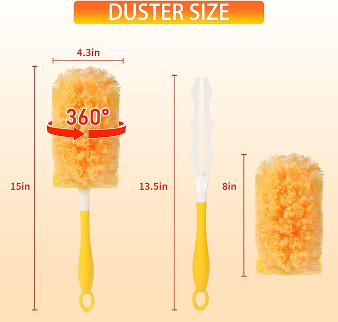 18 Count Duster Refill for Swiffer Duster with 1 Handle - 360° Multi-Surface Larger Size Feather Dusters, Disposable Duster Kit for Cleaning Home, Furniture, Blinds and Ceiling Fans