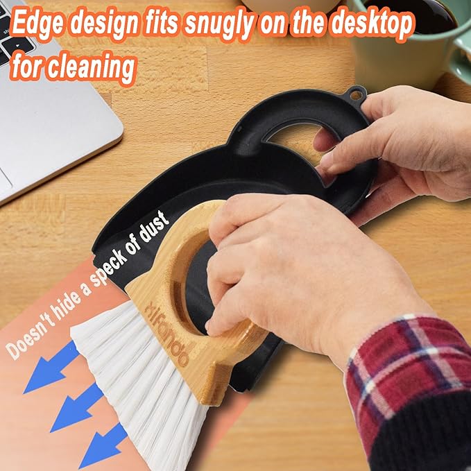 Xifando Mini Broom and Dustpan for Housekeeping-Bamboo Handle Small Broom and Dustpan Set Combination Mini Desktop Sweep, Keyboard Cleaning Brush with Shovel Brush,Round Bamboo Handle