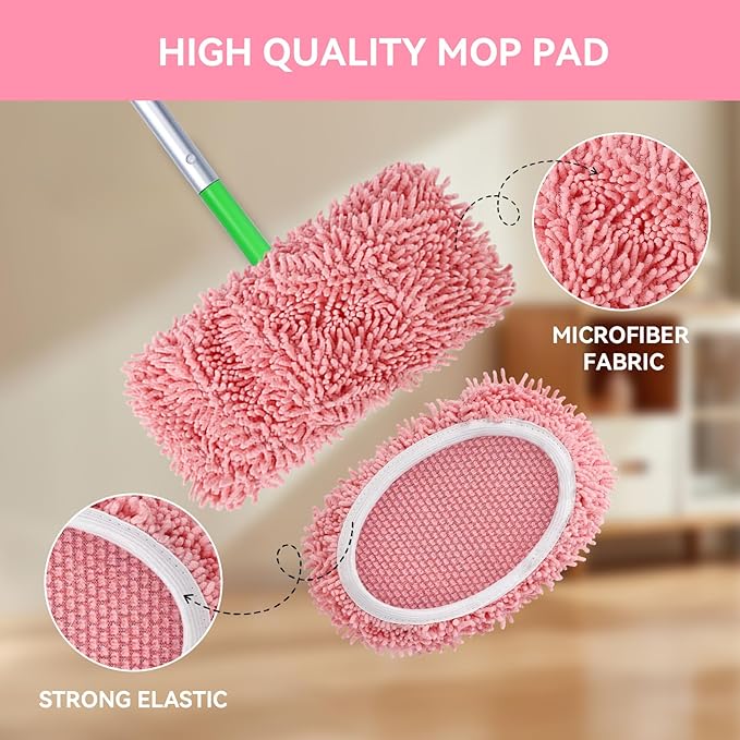 4Pcs Reusable Microfiber Mop Pads Compatible with Swiffer Sweeper, Replacement Wet Mopping pad Refills & Washable Dry Sweeping Cloths for Surface/Hardwood Floor Cleaning（Pink）