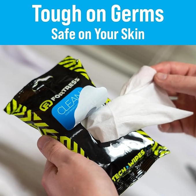Fortress Electronic Wipes (25 ct, Pack of 3) To-Go Tech Wipes for Screens, Phones, Keyboards, TV Monitors, Computer Screens, and More [Travel Size] Skin-Safe