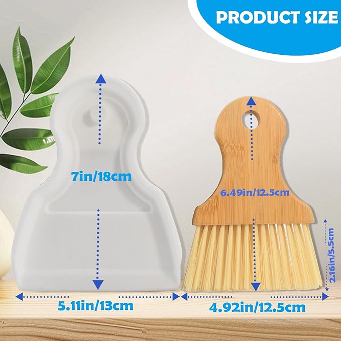 BSMstone Mini Broom and Dustpan Set Portable Hand Broom with Bamboo Handle Small Crumb Sweeper for Home, Bathroom, Kitchen, Car Interior, Office, Pet Areas (White)