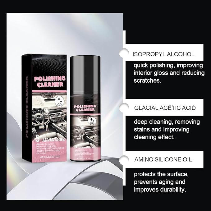 Vexoilux Polishing Cleaner Car Interior, 100ml Car Interior Cleaner Spray, All Purpose Car Interior Detailer Cleaner for Dashboards, Seats, Leather, Plastic 2PCS