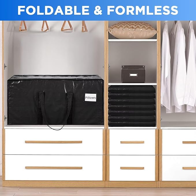 Extra Large Moving Bags Heavy Duty Storage Bags with Zipper Handles, BETU 8 Pack Clothes Storage Totes Bins Packing Moving Boxes, Moving Supplies for College Dorm Essentials, Space Saving, Black