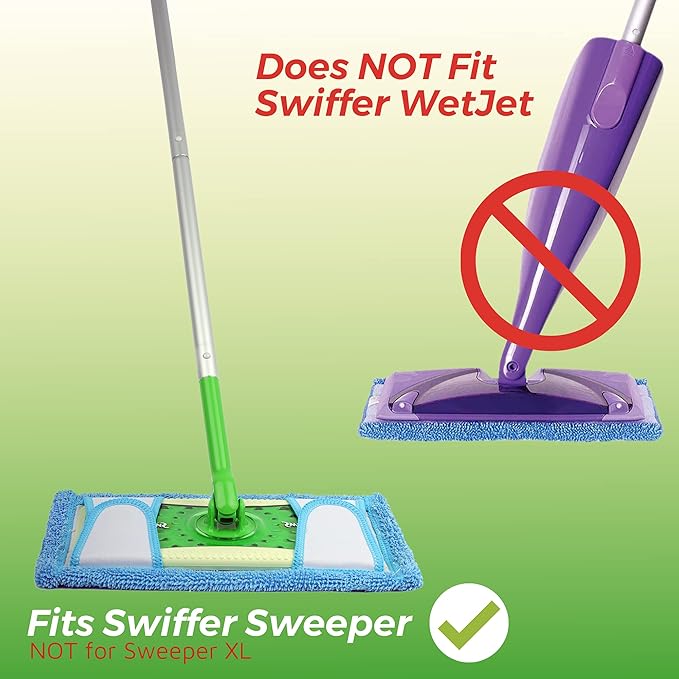 Reusable Microfiber Mop Pad for Swiffer Sweeper, 12.5'' Refill Washable for Hard Floor Baseboard Cleaning, Wet/Dry Cleaning, 2 Pack