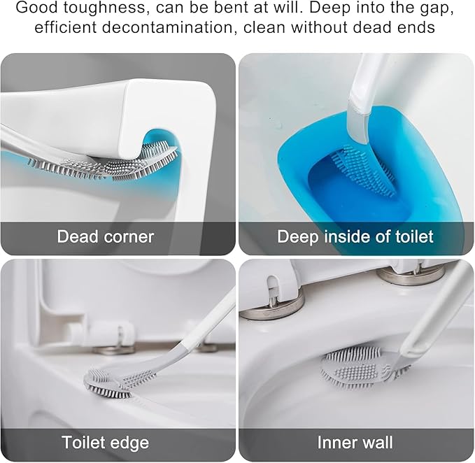 Homgaty Golf Toilet Brush, Long Handle Golf Brush Head Toilet Brush, Flexible Bendable Silicone Golf Toilet Bowl Cleaner Brush, Toilet Brushes for Bathroom 360 No Dead Ends Wall Mounted (1)