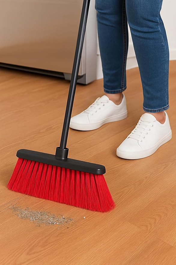 Healing Atlas LUZIA Red 14" Pro Max Edition – Ultra Dense Flagged Bristles – Heavy-Duty Push Broom Head – Universal 7/8" Thread – Recycled PP (RED, LUZIA)