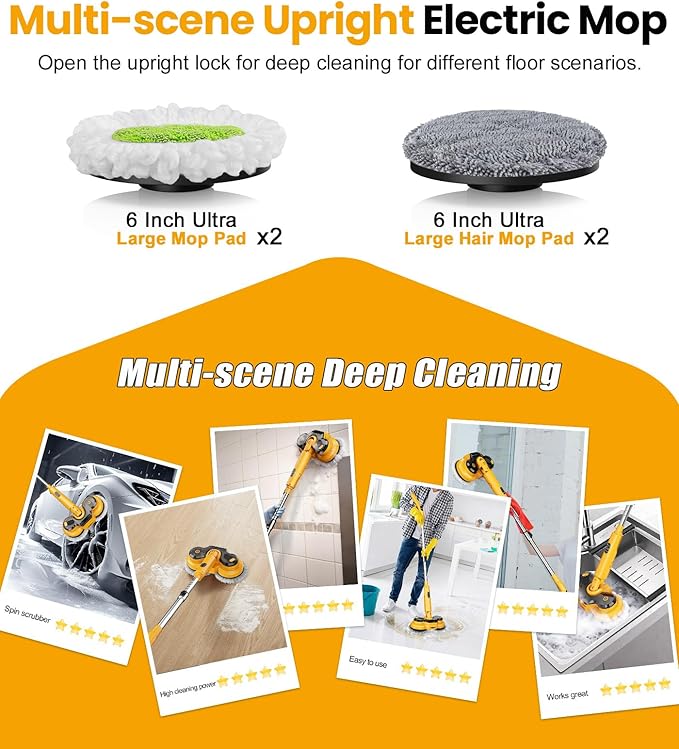qimedo M2 Electric Mop with 5000mAh Battery,800RPM Cordless Mops for Floor Cleaning,Best Automatic Spin Mops with Smart Display,Upright Rotating Power Mop with LED Light & Water Spray