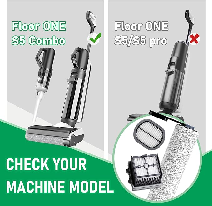 Only Floor ONE S5Combo Roller Brush Replacement and Vacuum Filter Kit Compatible with Tineco Floor ONE S5Combo Smart Wet Dry Vacuum Replacement Parts,2 Roller Brushes,2 HEPA Filters,1 Cleaner Brush