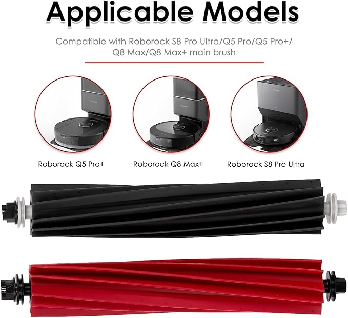 (4 Pack) Q5 Pro+ Roller Brushes Compatible with Roborock S8 Pro Ultra/ Q5 Pro/ Q5 Pro+/ Q8 Max/ Q8 Max+/ Q5 Max+ Q5 DuoRoller+, Dual Roller Brushes Rubber Brush Replacement Parts