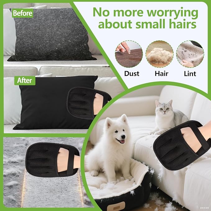Bumilily 2 Packs Electrostatic Pet Hair Remover Glove for Dogs and Cats – Reusable Brush Pet Hair Removal Glove for Furniture, Car Interiors, Bedding & Clothing