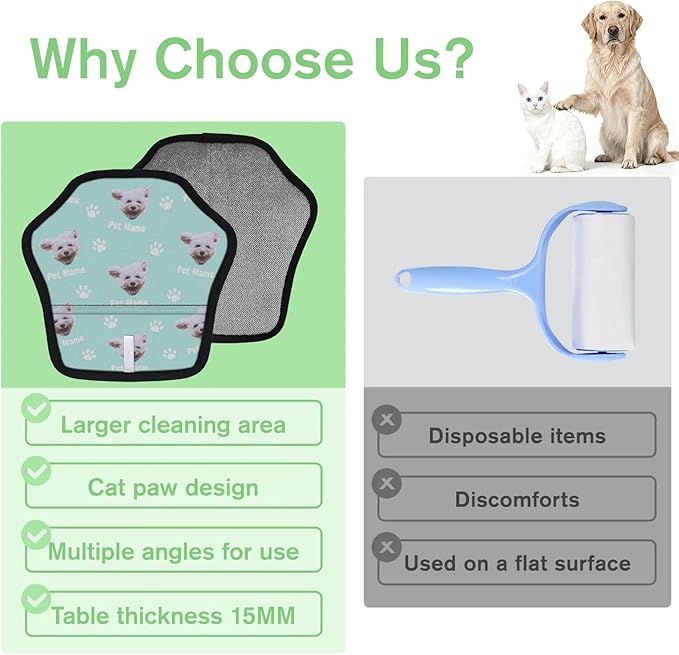 Personalized Pet Hair Remover Glove for Dogs & Cats - Custom Photo & Name Magic Brush for Dog Cat Hair Removal, Reusable Electrostatic Pet Hair Gloves for Furniture Carpet Couch, Face Paw Cyan