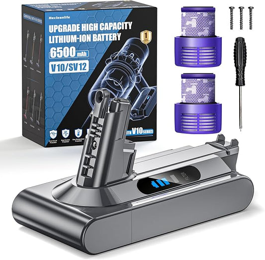 Becleanlife Battery Replacement Compatible with Dyson V10 Animal V10 Absolute V10 Fluffy V10 Motorhead V10 Cyclone SV12 Cordless Stick Vacuum Cleaner with 2 Filters