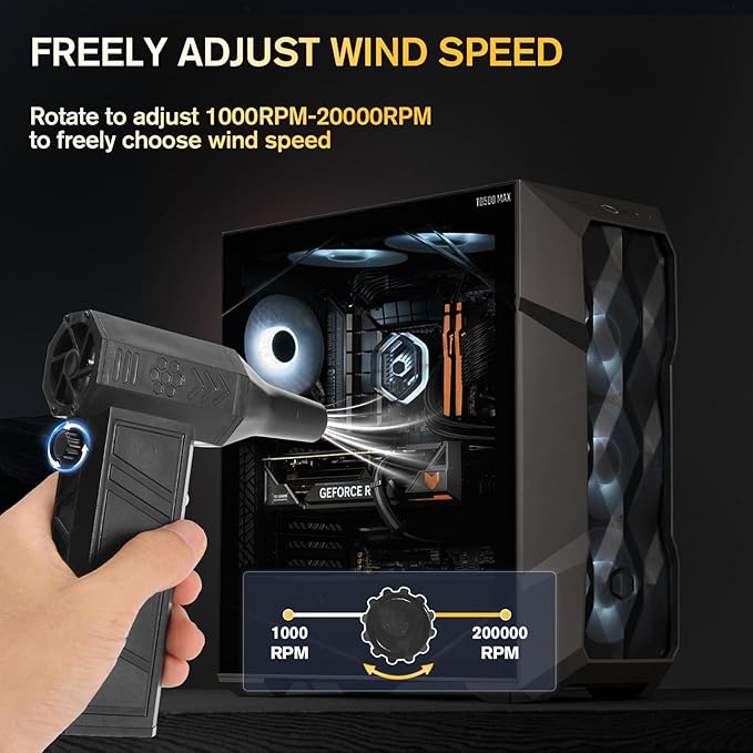 Electric Compressed Air Duster - 20,0000 RPM Rechargeable Cordless Turbo Blower, Portable Air Blower Gun for Cars, PC, Keyboard, Home & Outdoor Dust Cleaning (Replaces Compressed Air Cans)