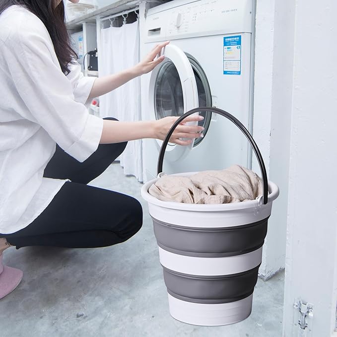 5L/1.3 Gal Small Collapsible Bucket with Handle - Portable Silicone Mop Bucket for Cleaning, Camping, Car Washing - Space-Saving for Outdoor, Fishing, Household – Pair of Silicone Gloves for Free