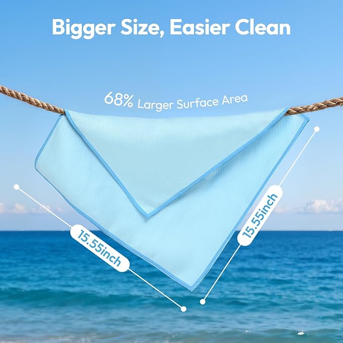 Nanoscale Microfiber Cloths 15.55”x 15.55”, Glass Window Mirror Stainless Steel Car Cleaning, Streak-Free, Lint-Free, Super Thick & Absorbent, Reusable, 6 Pack (White/Blue/Purple)
