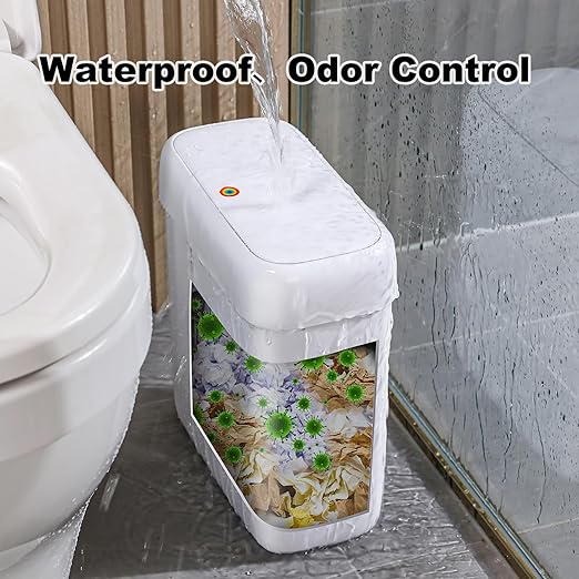 funest Bathroom Small Trash Can with Lid,10L / 2.7 Gallon Slim Garbage Bin Wastebasket with Press Top Lid for Bedroom,Rv,Office,Kitchen,Craft Room