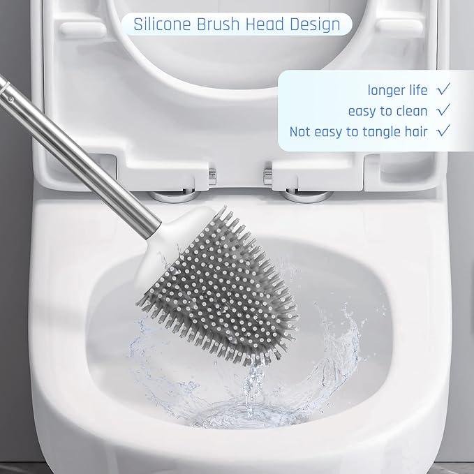 Sellemer Toilet Brush and Holder Set for Bathroom, Flexible Toilet Bowl Brush Head with Silicone Bristles, Compact Size for Storage and Organization, Ventilation Slots Base (4 Pack, Multicolor)