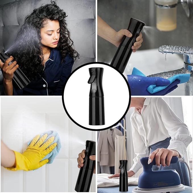 Spray Bottle for Hair (10.15OZ /300ML) Continuous Ultra Fine Mist Sprayer for Hair, Salons, Barber, Plants, Skin Care, Cleaning Black