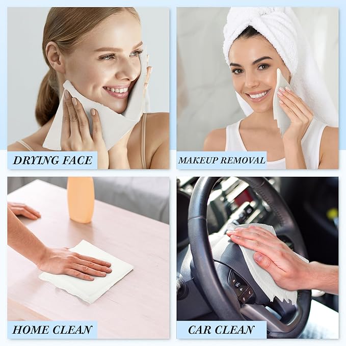 12 Pack/600 Counts XL Disposable Face Towels Bulk 10"x12" Soft & Thick Pure Cotton Facial Cleansing Cloths Towelette for Makeup Removing, Sensitive Skin Care, Dry Wipe Using