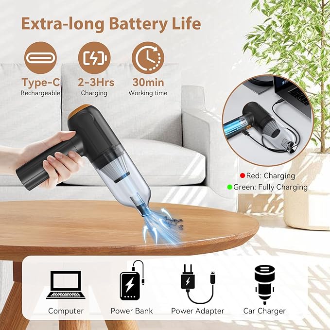 Beautiq Handheld Vacuum Cordless, Handheld Car Vacuum Cleaner 15000Pa with Air Duster, Portable Strong Suction LED Display, Rechargeable Blower Mini for Home Pet Hair Dust