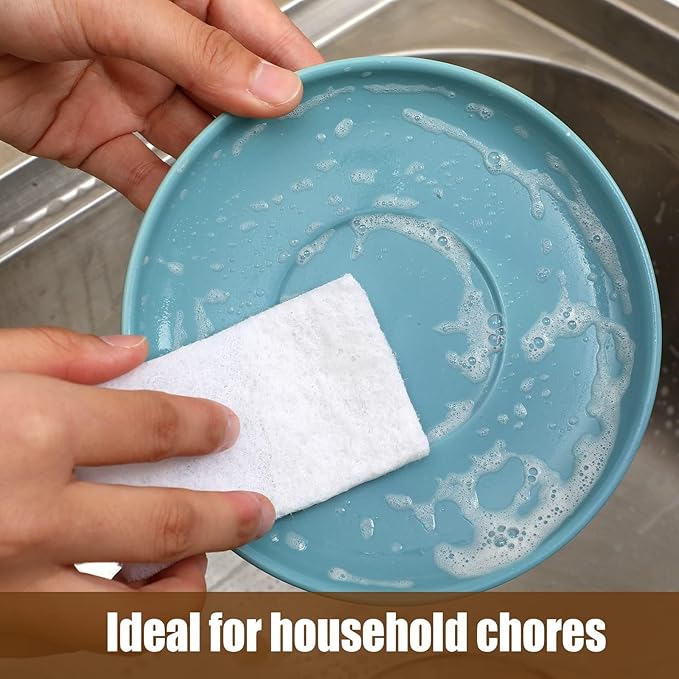 Hoolerry 40 Pcs White Scrub Pads Light Duty Scouring Non Woven Pad Non Scratch Abrasive Hand Multipurpose Scouring Sponge Multi Surface Scrubber Pads for Cleaning Polishing Home (4.5 x 10 Inch)