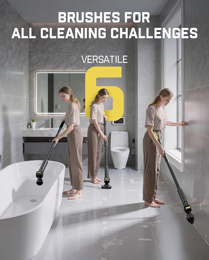 Fanttik Flip G9 Pro Electric Scrubber, VoltiPulse Motor, Dual-Speed Rotary Cleaner with 6 Brush Heads, Adjustable Angle & Extendable Handle, IPX7 Waterproof, Type-C Charging for Bathroom, Tile, Grout