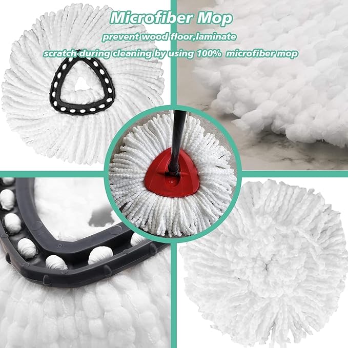 16 PCS Spin Mop Replacement Head,100% Microfiber Mop Heads Replacements with Cedar Mop Replace,360 Degree Round Spin Mop Replacement Head for Easy House Cleaning Floor Mopping