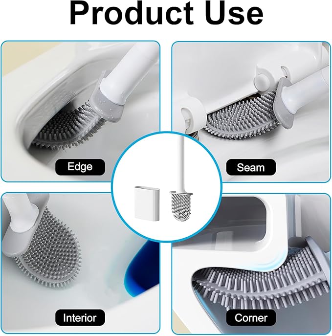 Toilet Bowl Brush and Holder Set, Flexible Silicone Bristles with Detachable Handle, Compact RV and Bathroom Toilet Brush (4 White)