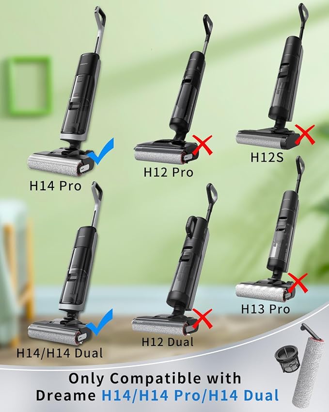 (7pcs) HEPA Filters & Replacement Parts Kit Brush Rollers Compatible For Dreame H14/H14 Pro/H14 Dual Wet Dry Vacuum Cleaner, Replacement Parts Accessories Kit Inclue 3 Vacuum Filter, 3 Brush Rollers