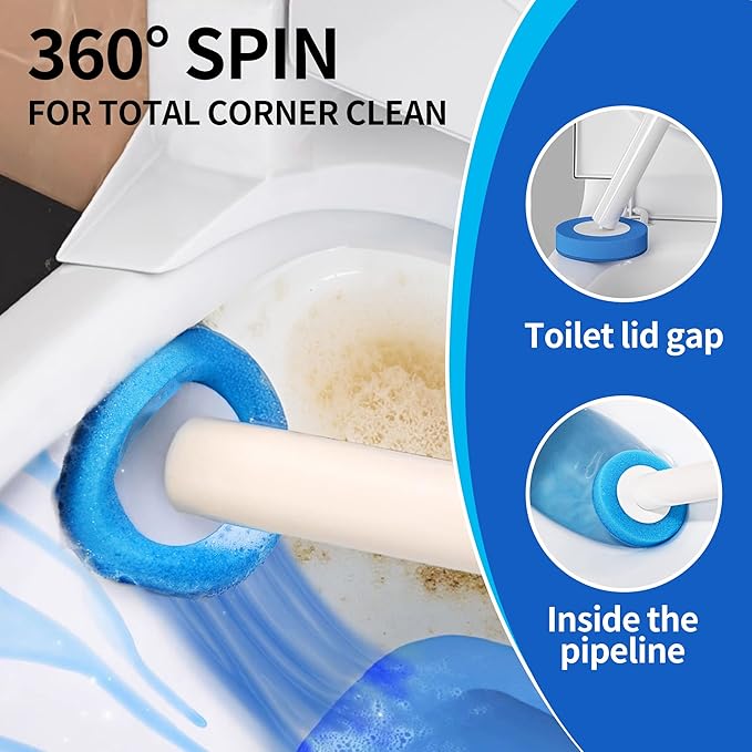 SWIFTIRON Disposable Disposable Toilet Bowl Cleaner Brush, Toilet Brush and Holder Set with Refills, Bathroom Cleaning Supplies (Toilet Brush and Holder Set)