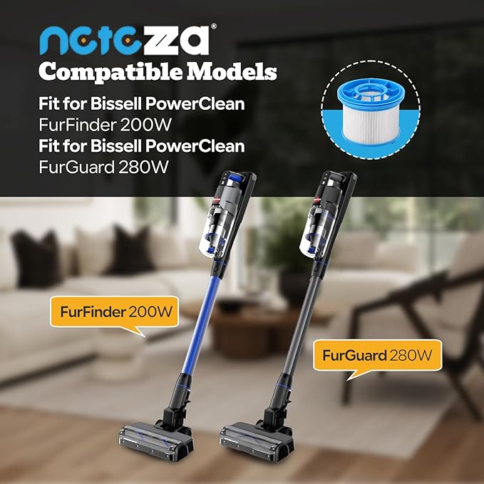 4039 Filter Replacement Fit for Bissell PowerClean FurGuard 280W and FurFinder 200W Self-Standing Cordless Vacuum，2 HEPA Filters, 2 Foam and 2 Pleated Pre-Filters