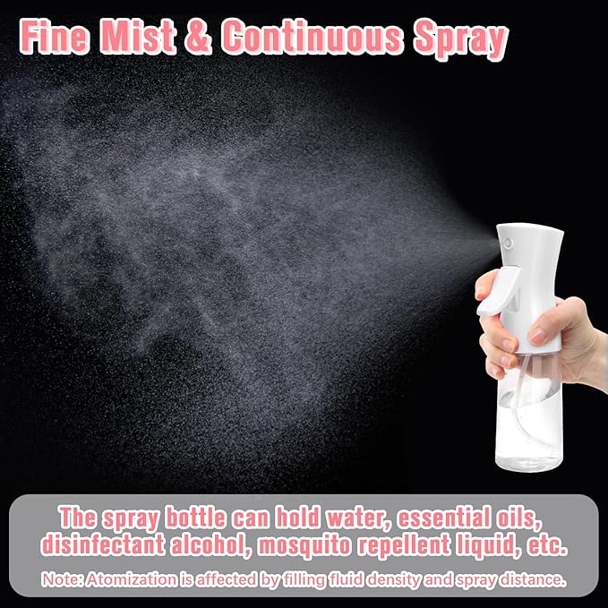 Continuous Spray Bottle,Hair Spray Bottle,Plants Water Spray Mist Bottle,Ultra-Fine Spray Bottle for Hair,Skincare, Plant Care, Pet Grooming, Cleaning,2 Pcs (6.8 oz White)