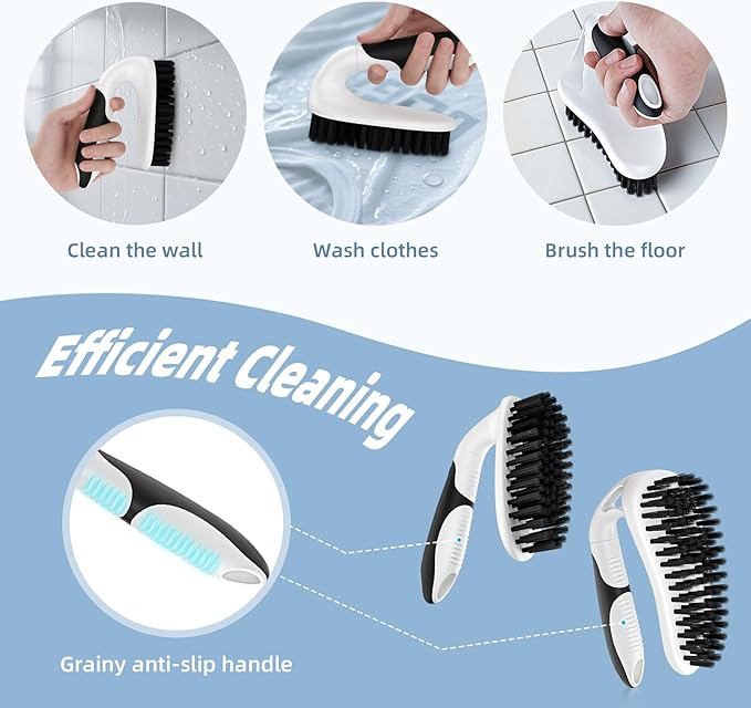 Cleangor Scrub Brush Set, Heavy Duty Scrub Brushes Crevice Cleaning Brush with Stiff Bristles, 3 Different Brushes Included for Household Use, Grout, Tile, Bathroom, Kitchen, Bathtub, Floor