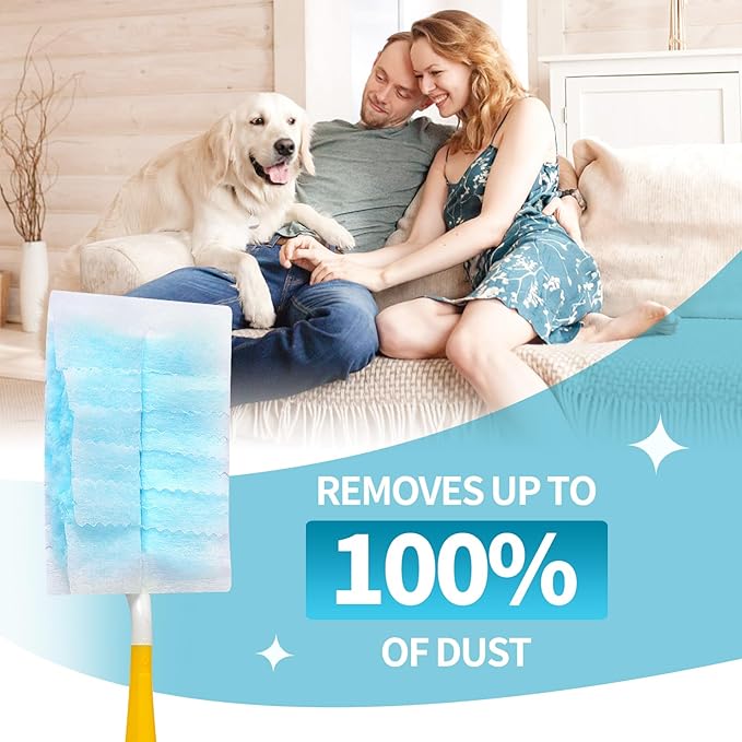60 Count Microfibre Feather Duster Refills Compatible with Swiffer Dusters, Disposable Static Dust Removal Refills, Multi-Surface Duster with 1 Pcs Short Handle(Unscented, Pack of 1)