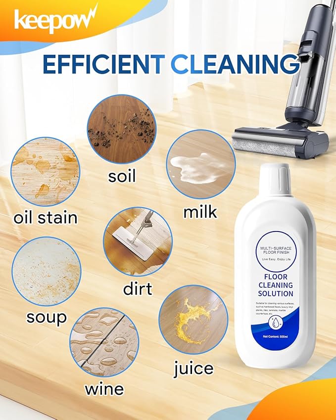KEEPOW Floor Cleaner Solution 1000ml (2-Pack, Unscented) - Compatible with Tineco/Roborock Vacuum Mops & Floor Cleaner Solution, Residue & Streak Free for All Robot & Cordless Wet Dry Vacuums