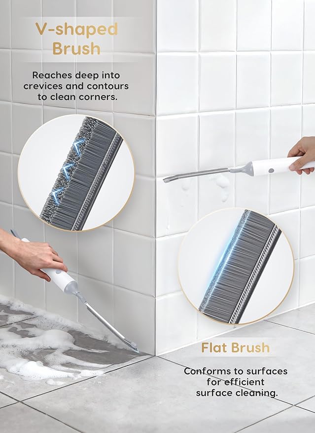 PalNests 3-in-1 Reciprocating Deep-Clean Brush - Hard, V-Shaped & Soft Silicone Brush Heads for All Surfaces, 3-Speed with LED Light for Grout, Delicate Glass, Kitchen, Bathroom, Car & Pet Areas