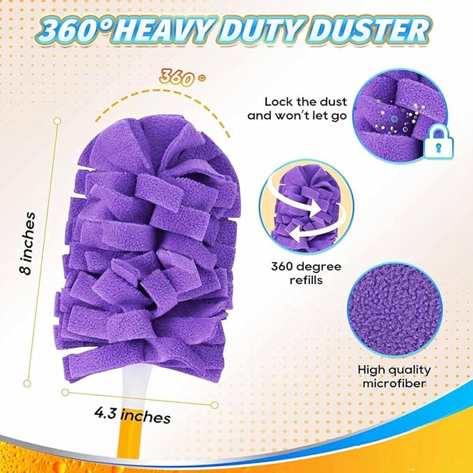 360°Electrostatic Duster Refills — The Sustainable Choice for a Dust-Free Home, Reusable & Washable Microfiber Duster Heads with Strong Electrostatic Adsorption,for Home (1 Handle + 10 Refills)