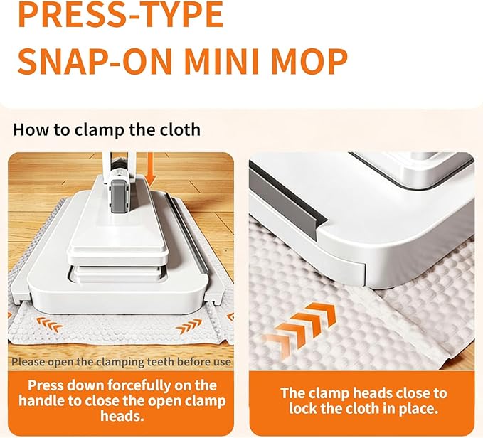 Clip on Mini Mop for Kitchen Counter & Floor – No Wash & Cloth Changing Lazy Mop | Automatic Gripping & Zero-Touch Snap-Grip System with 20 Cloths
