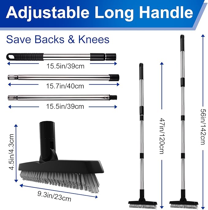 BITOPE Grout Brush Cleaner with Adjustable Long Handle, Swivel V-Shaped Stiff Bristles Scrubber, Tile Cleaning Crevice Line Corner Brush for Bathroom Shower Baseboards Hard to Reach Areas-56 inch