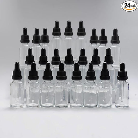 YIZHAO Clear Glass Dropper Bottle 1oz, Tincture Bottles with Glass Dropper, for Essential Oils, Aromatherapy, Cosmetic, Laboratory, Pharmacy, Liquids, Travel –24 Pcs