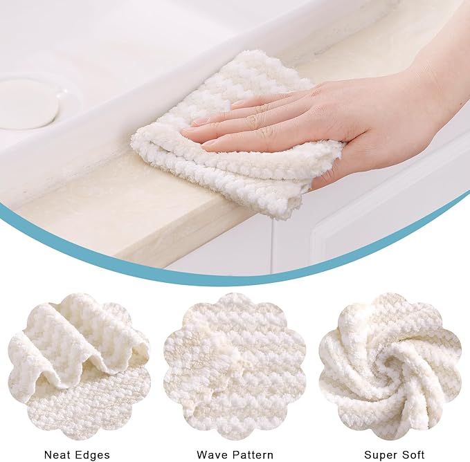 Homaxy 24 Pack Kitchen Dish Cloths, Ultra Soft and Absorbent Dish Towels, Reusable Fast Drying Microfiber Cleaning Cloth, Coral Velvet Wave Design No-lint, 10 x 10 inches, Beige