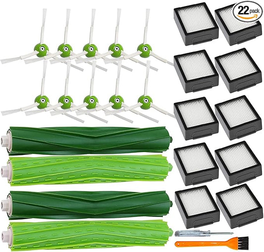 PELLYDA Replacement Parts for irobot Roomba i,e&j Series,i3 i3+ i4 i6 i6+ i7 i7+ i8 i8+ E5 E6 E7 Vacuum Cleaner,Replenishment kits Accessories 2 Set Rubber Brushes,10 HEPA Filters,10 Side Brushes