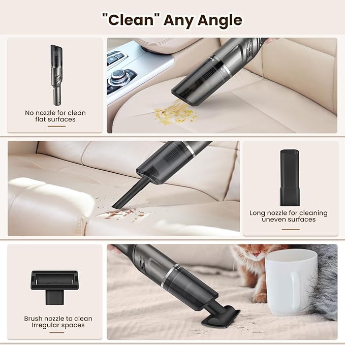 MZGO Cordless Car Vacuum Cleaner,Portable Handheld Vacuum with 90° Adjustable Handle,120W / 12000Pa Rechargeable Mini Dust Buster for Cars,Carpets and Pet Hair