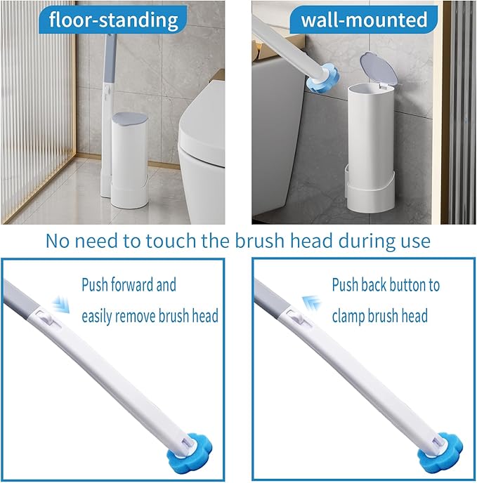 Amestar Toilet Brush with 120 Refills, White Toilet Cleaning Brush, Toilet Bowl Brush, Toilet Brush Refill for Efficient and Deep Scrub Toilet