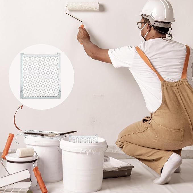 Landhoow 12 Pcs Paint Roller Grid for 2 Gallon Buckets, Paint Screen Strainer 4 Sided Metal Bucket Grid, Silver