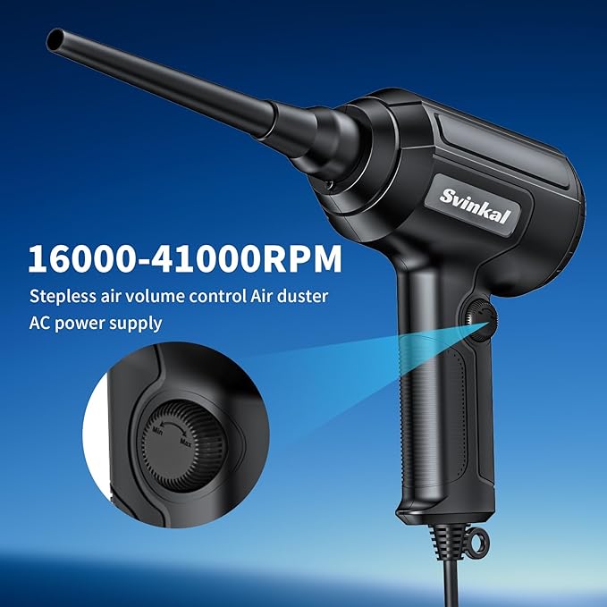 Svinkal Compressed air Duster Electric 500W, Canned air Replacement, 40000RPM Air Blower, Stepless Speed, an AC dust Blower with 6ounces of Blowing Power for Computer Keyboards etc Electronic Duster