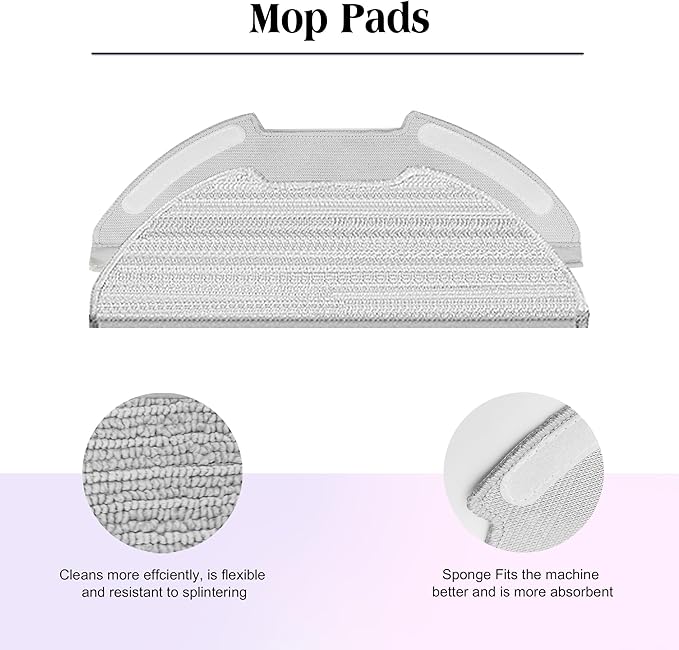 Replacement Accessories for Robot Vacuum,1Rubber Main Brush,4Mop Pads,2Filters,4Side Brush;2Rubber Main Brush,4Mop Pads,4Filters,6Side Brush. (17, E20)