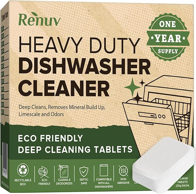 Renuv Dishwasher Cleaner + Coffee Maker Cleaner Bundle - Heavy Duty Kitchen Appliance Deep Cleaning, Descaling, (12 Tablets of each)